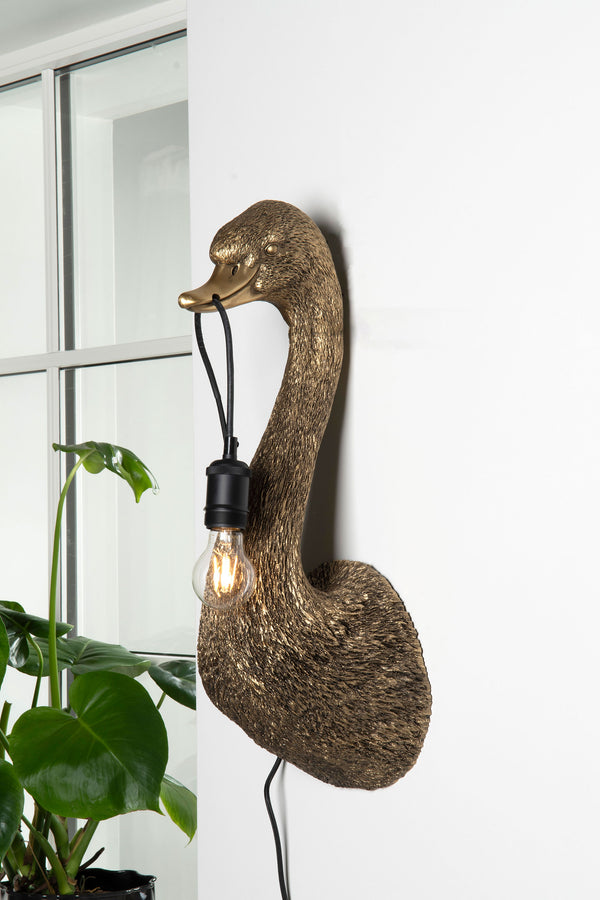 Vägglampa formad som en svan, svart H59 cm