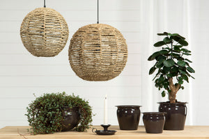 Taklampa rund i flätad jute, beige Ø40 cm