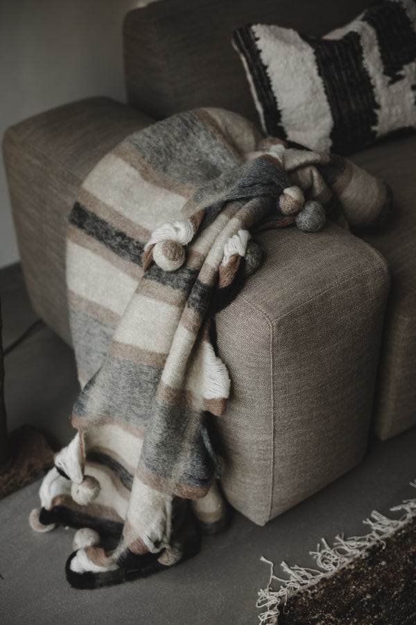 Brown Striped Mohair pläd i ullblandning, brun 130 × 170 cm
